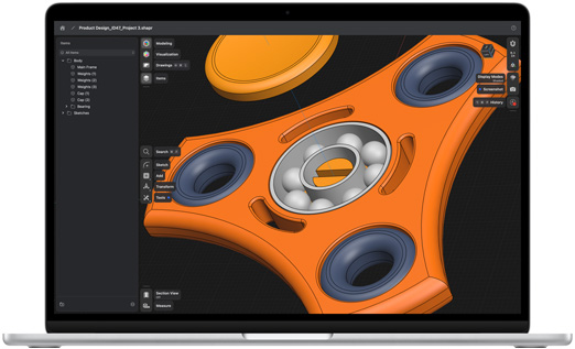 De Shapr3D-app op een MacBook Air